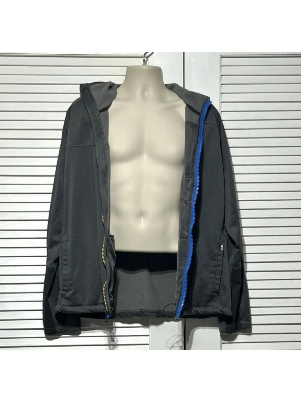 The North Face Men's Gray Full-Zip Hooded Jacket With Blue Logo Size XL 3045